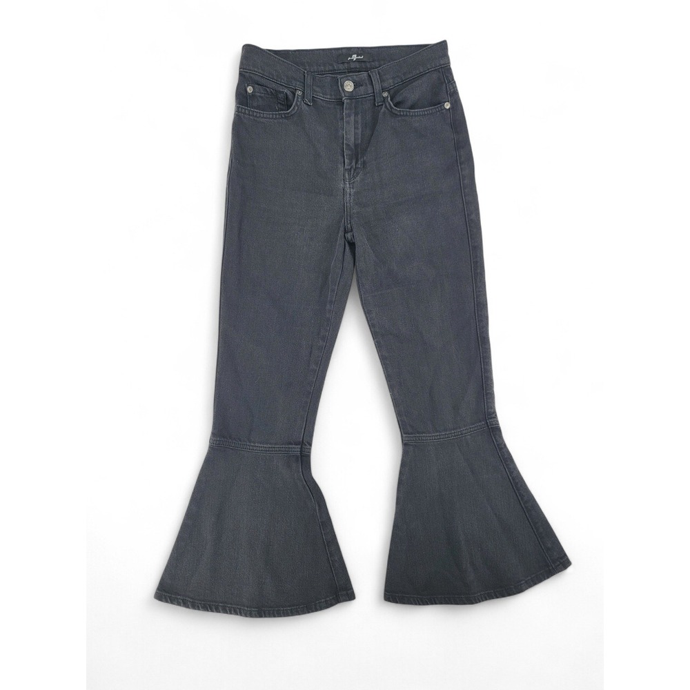 7 For All Mankind Black Bell Bottom Flare Jeans 25 High Rise Stretch Y2K Boho